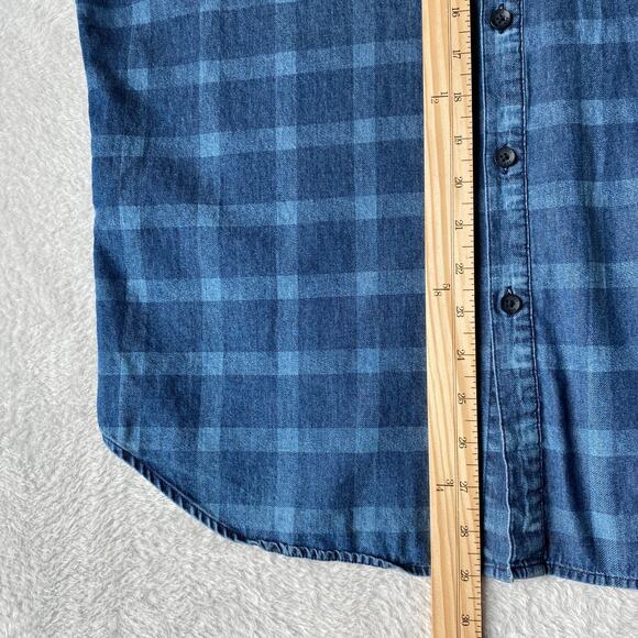 Jane + Delancey Windowpane Plaid Shirt Men M Vintage Washed Blue Button Down NWT - Picture 10 of 11